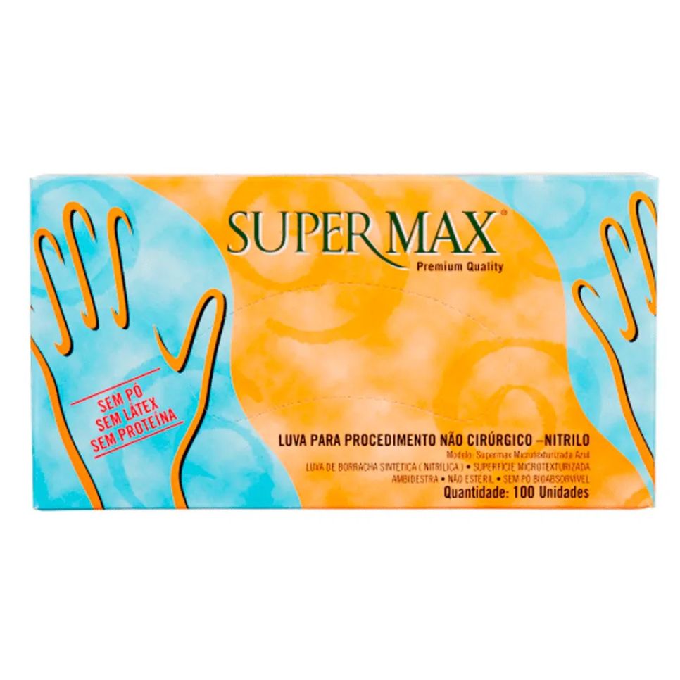 Luva de Procedimento Nitr�lica Azul S/P� M C/100 SUPERMAX (Validade 02/27) - PROMO��O