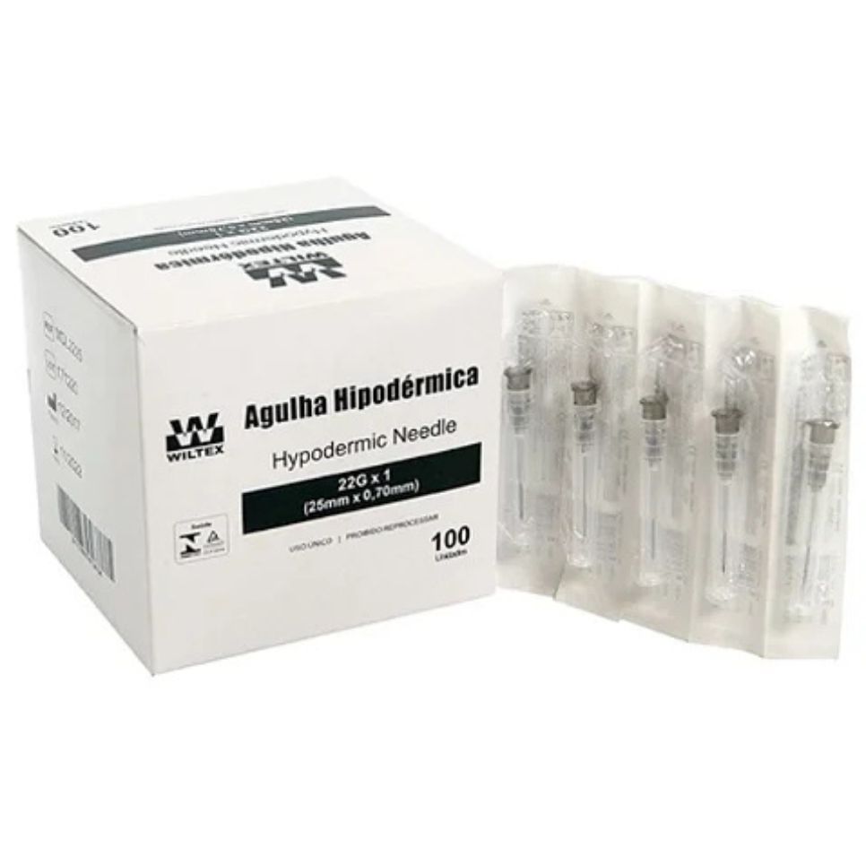 Agulha Descartável C/Disp Seg 25x7 (22Gx1) c/100 AQZ2225 - WILTEX